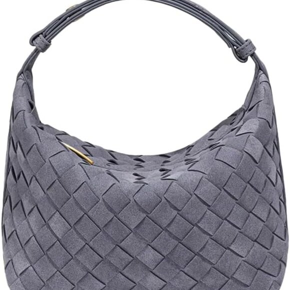 Luxurious Suede Slouch Hobo Bag for Women Woven Leather Shoulder Bags Top-Handle